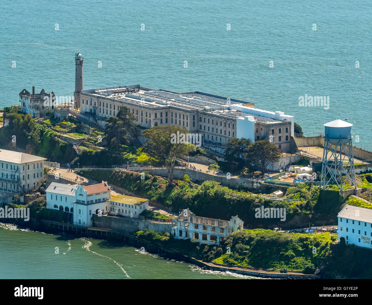 Île-prison d'Alcatraz, l'île d'Alcatraz, vue aérienne, San Francisco, San Francisco, Californie, USA Banque D'Images