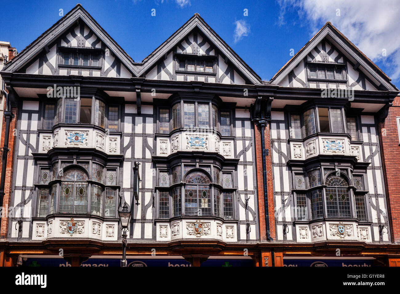 Bâtiment Tudor dans Pride Hill, Shrewsbury, la jonction et décorées avec pargetting, Shropshire, England, UK Banque D'Images