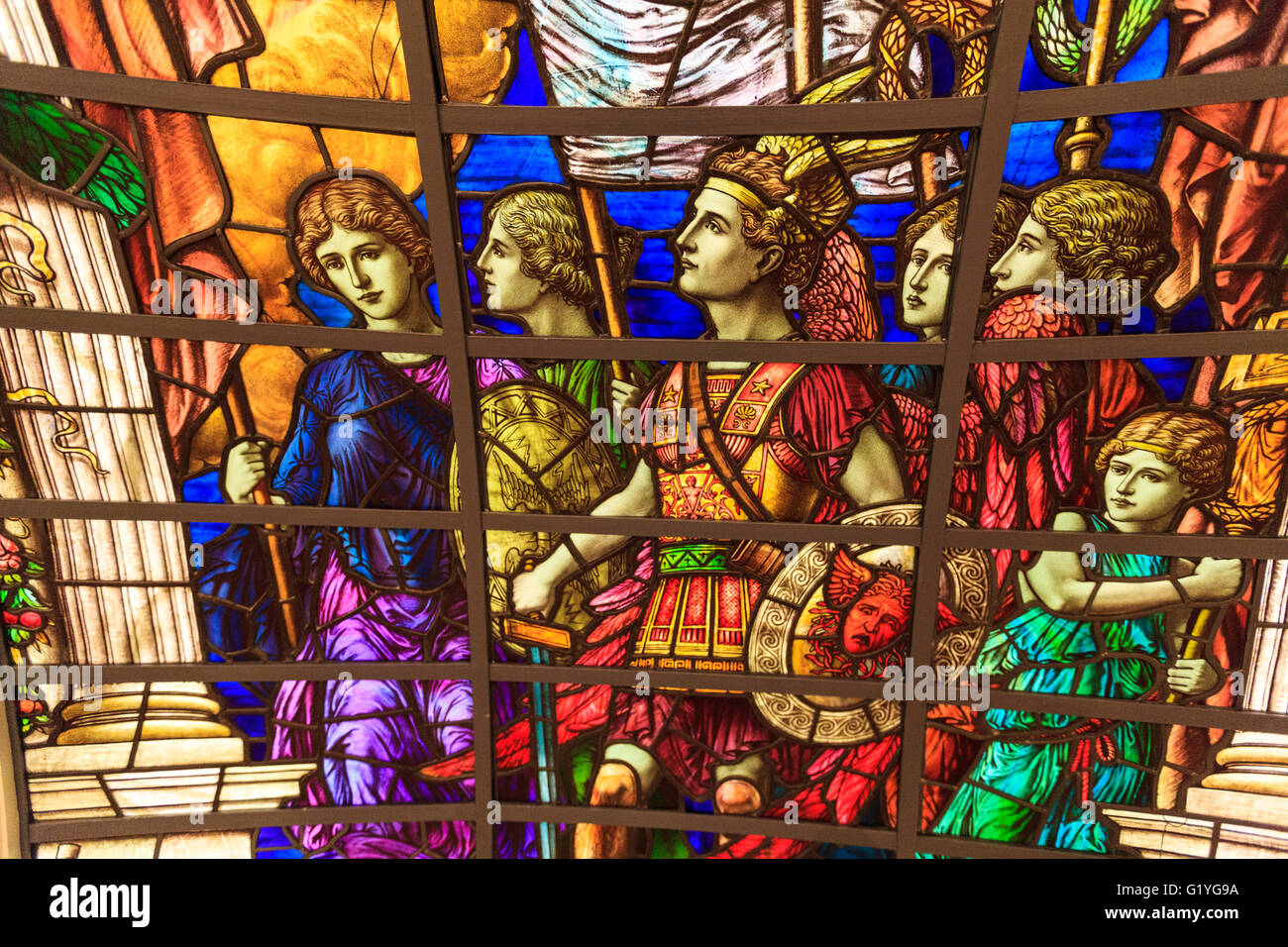 Détail du dôme en vitrail de la Baltic Exchange, National Maritime Museum, Greenwich, Londres Banque D'Images