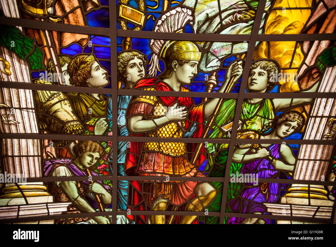 Détail du dôme en vitrail de la Baltic Exchange, National Maritime Museum, Greenwich, Londres Banque D'Images