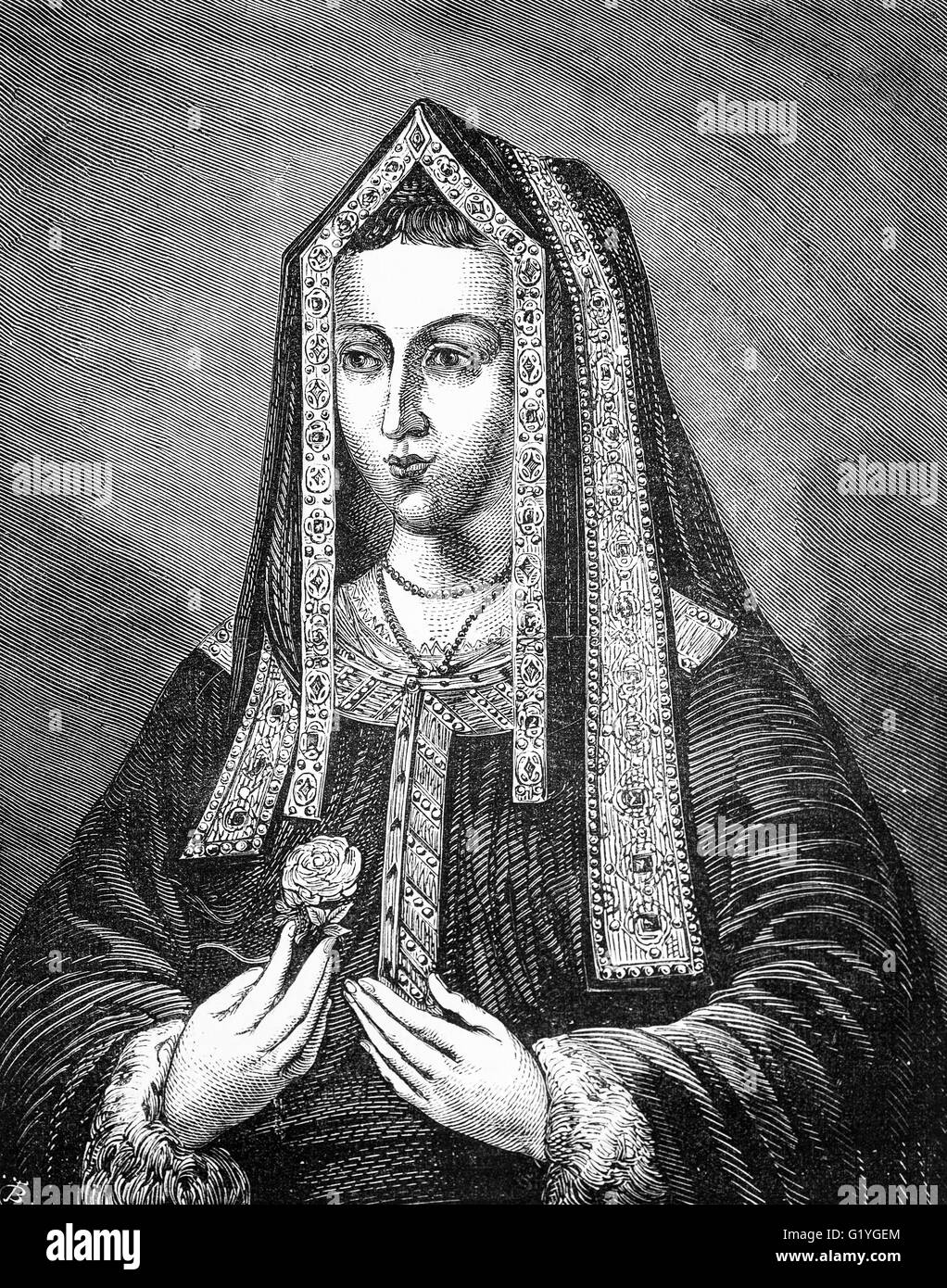 La reine Elizabeth (née Elizabeth d'York) a épousé Henry VII en décembre 1486. Un mariage que unified des maisons d'York et de Lancaster Banque D'Images