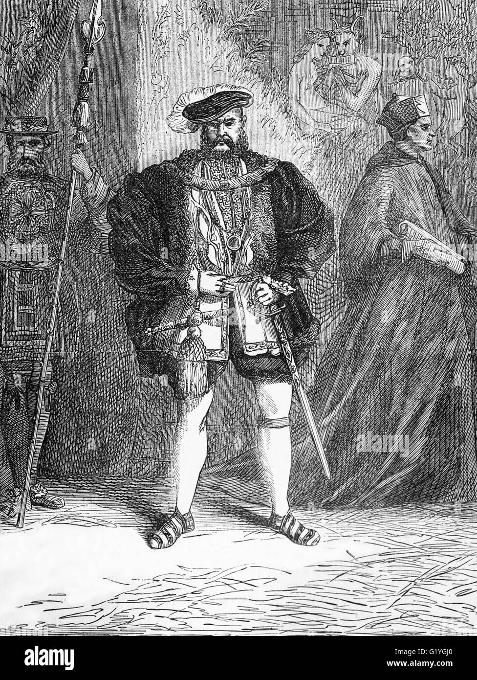 Henry VIII, roi d'Angleterre à partir de 21 avril 1509 jusqu'à sa mort. Il a été le premier roi d'Irlande, et a continué la demande nominale par les monarques anglais du royaume de France. Il était le deuxième monarque de la dynastie Tudor, après avoir succédé à son père, Henry VII. Banque D'Images