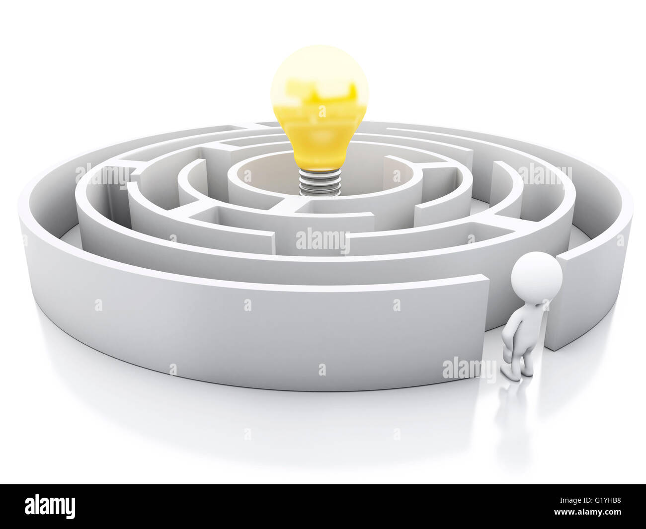 Moteur de rendu 3d image. Les blancs avec labyrinthe et l'icône de l'ampoule. Isolé sur fond blanc. Banque D'Images Moteur de rendu 3d image. Les blancs avec labyrinthe et l'icône de l'ampoule. Isolé sur fond blanc. Banque D'Images