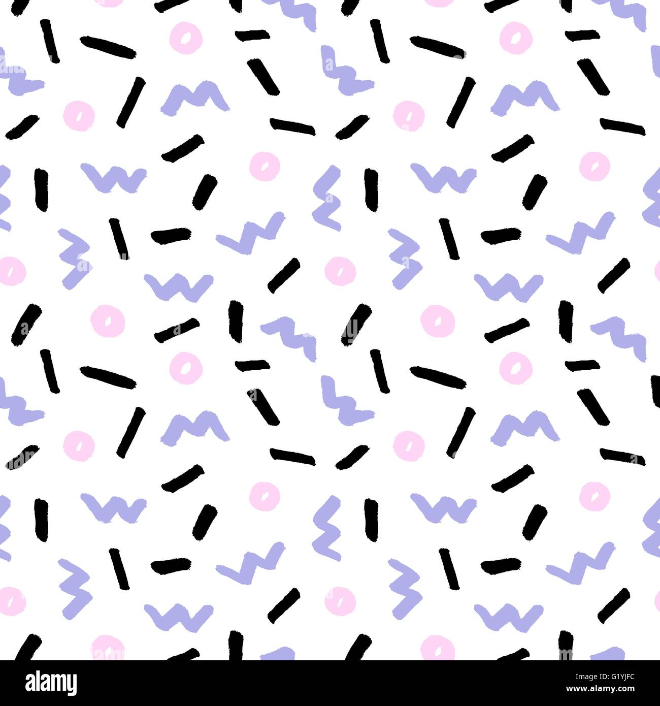 Hand drawn abstract pattern en violet, rose et noir sur fond blanc. Style rétro arrière-plan transparent répétition. Illustration de Vecteur