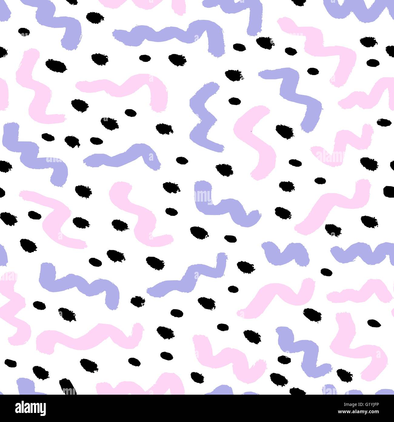 Hand drawn abstract pattern en violet, rose et noir sur fond blanc. Style rétro arrière-plan transparent répétition. Illustration de Vecteur