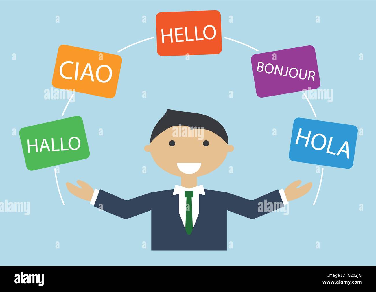 Concept de multi-lingual business man parlant plusieurs langues différentes Illustration de Vecteur