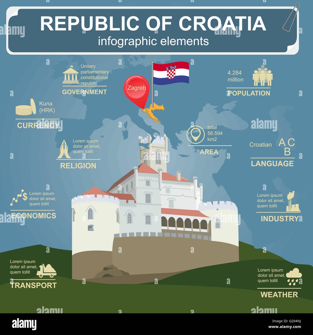 La Croatie des infographies, des données statistiques, des sites touristiques. Vector illustration Illustration de Vecteur