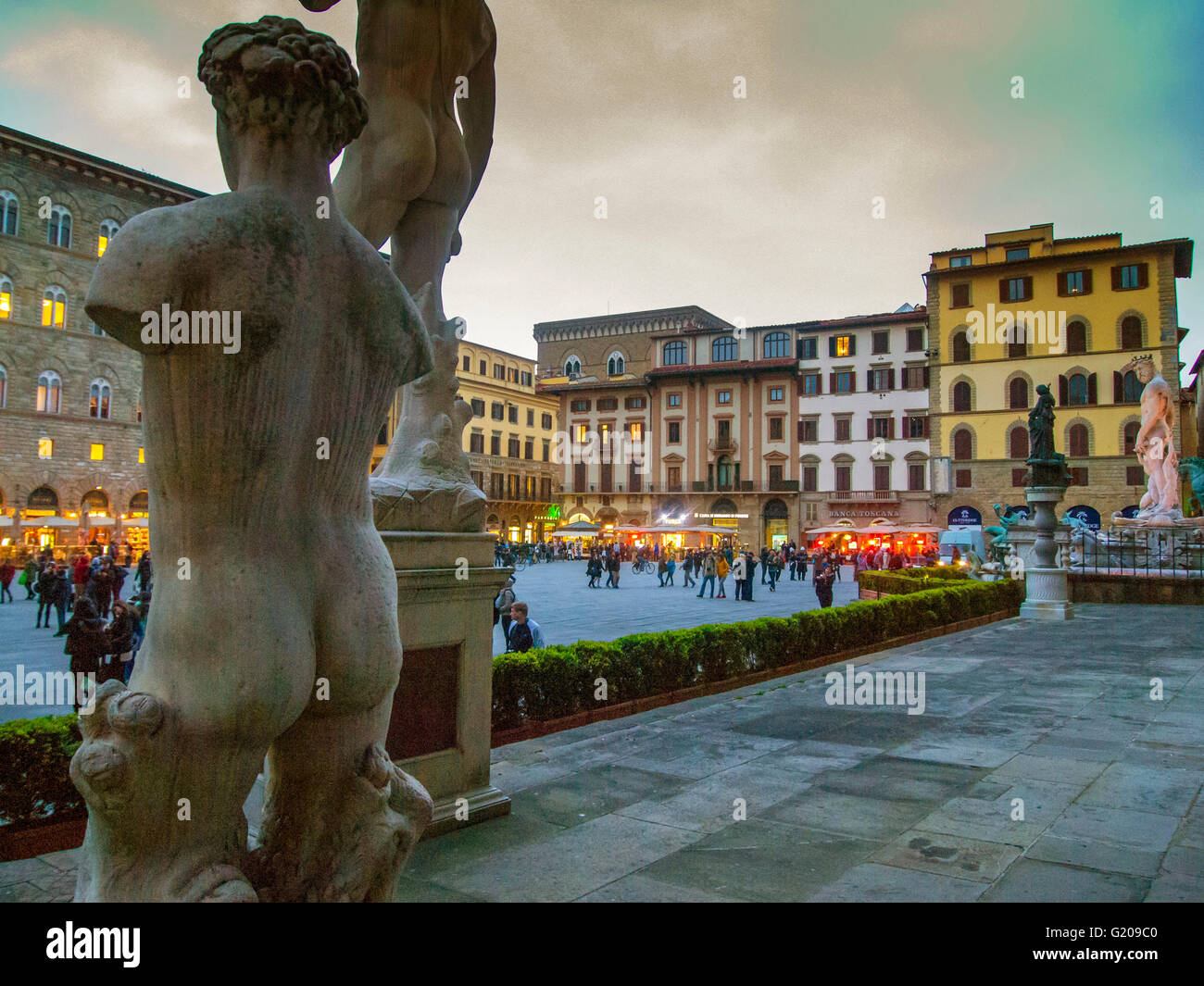 Italie,Toscane,Florence, place Signoria la nuit. Banque D'Images