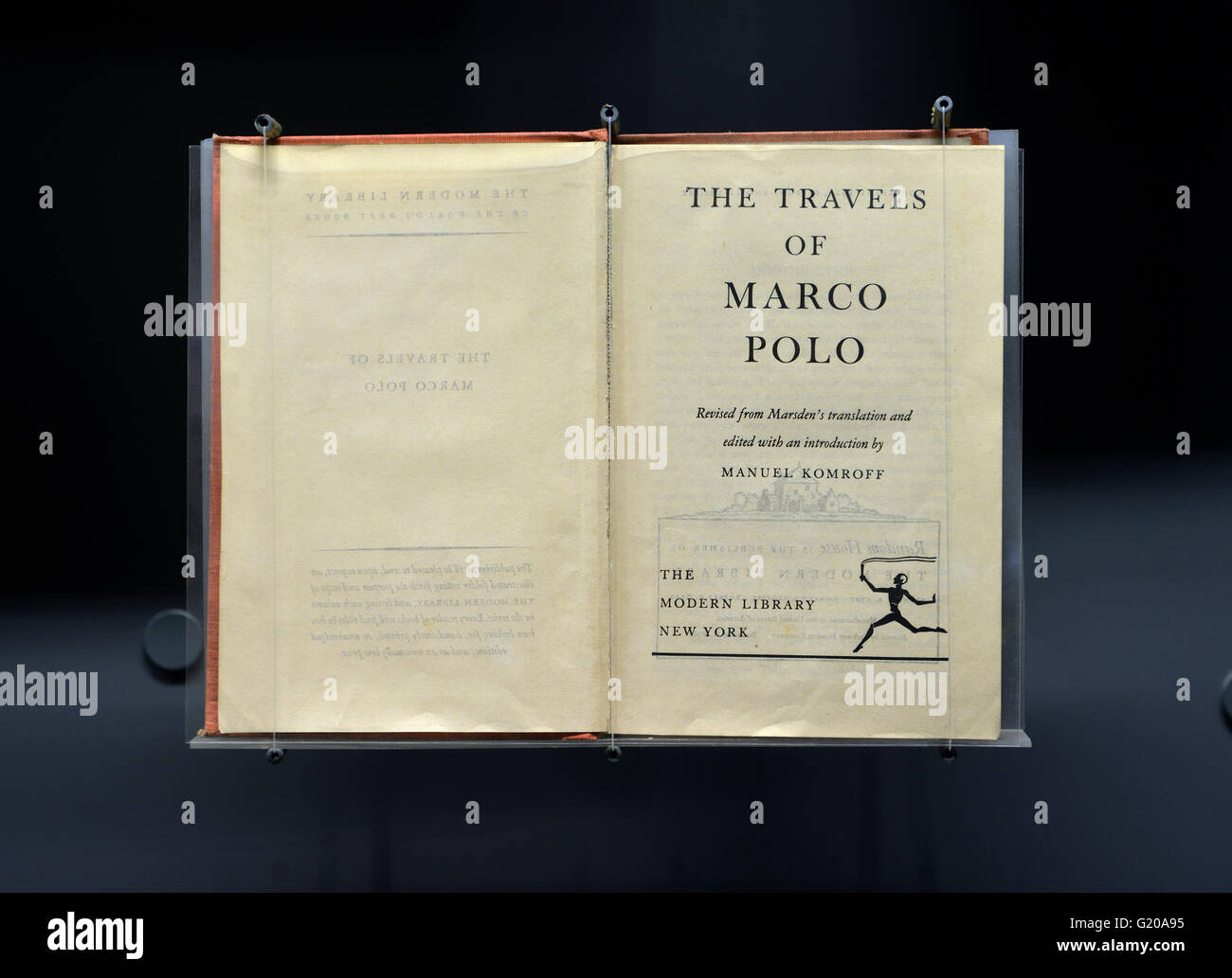 Une vieille édition du Voyages de Marco Polo. Musée de la capitale, Beijing, Chine. Banque D'Images