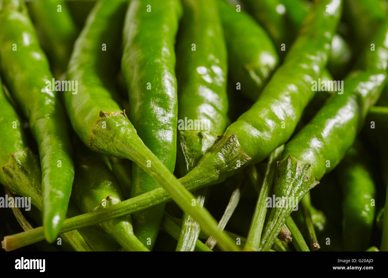 Petit piment vert, parfois appelé 'Thai' piment Banque D'Images