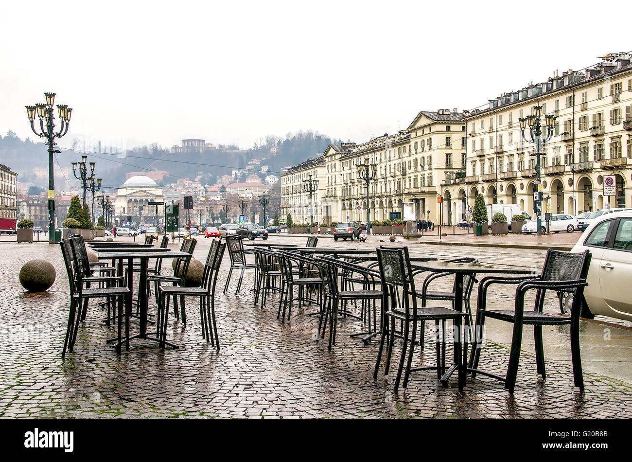 Piazza Vittorio Veneto de Turin Piémont - jour de pluie Banque D'Images