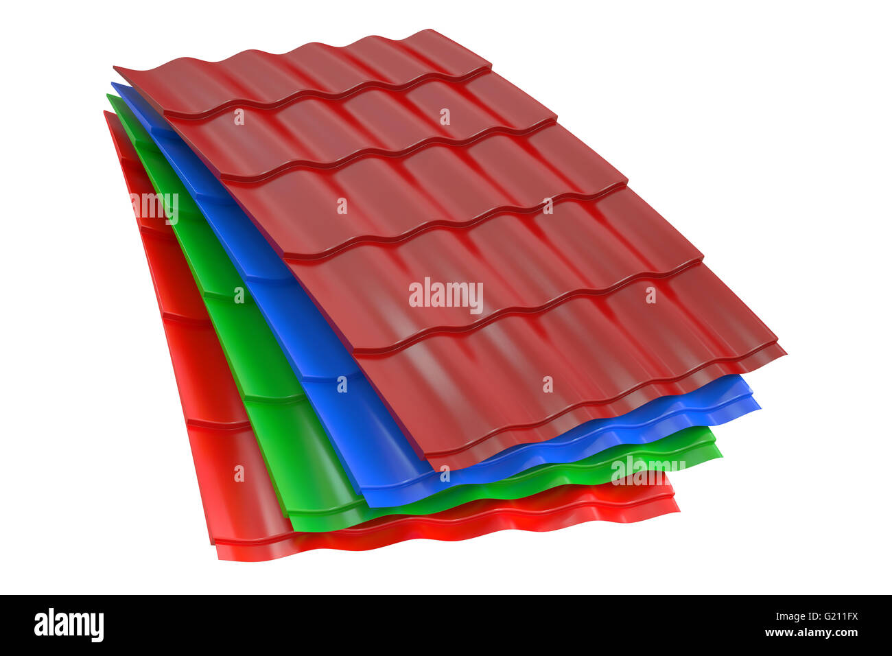 Métal de couleur des tuiles du toit, rendu 3D isolé sur fond blanc Banque D'Images