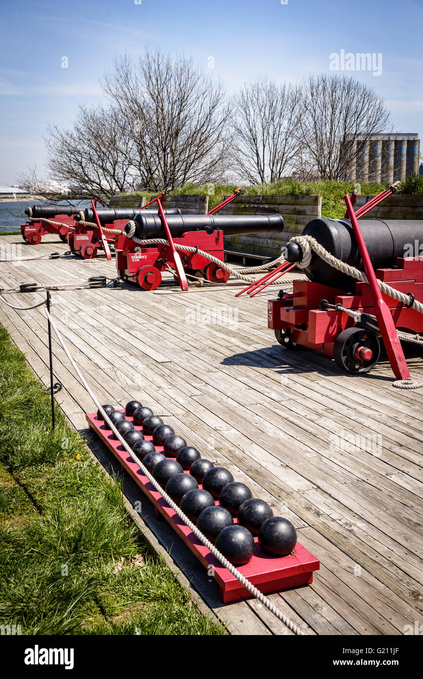 18lb batterie de canons, le fort McHenry National Park, Baltimore, MD Banque D'Images