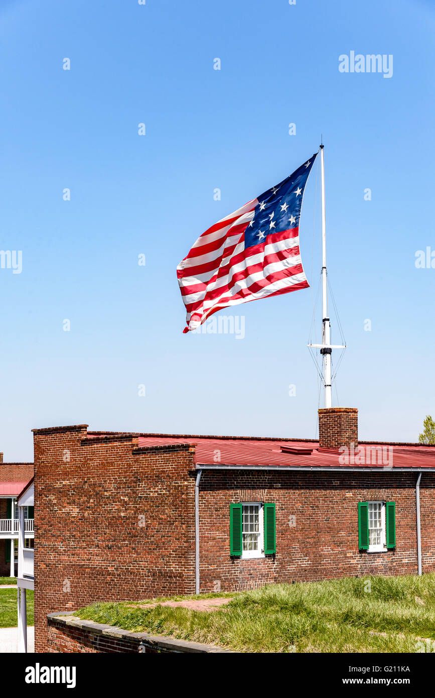 15 star-15 stripe drapeau des États-Unis, le fort McHenry National Park, Baltimore, MD Banque D'Images