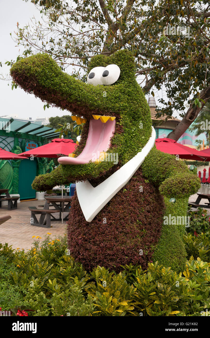 Taille géante faite de Topiary crocodile à Ocean Park Hong Kong Banque D'Images