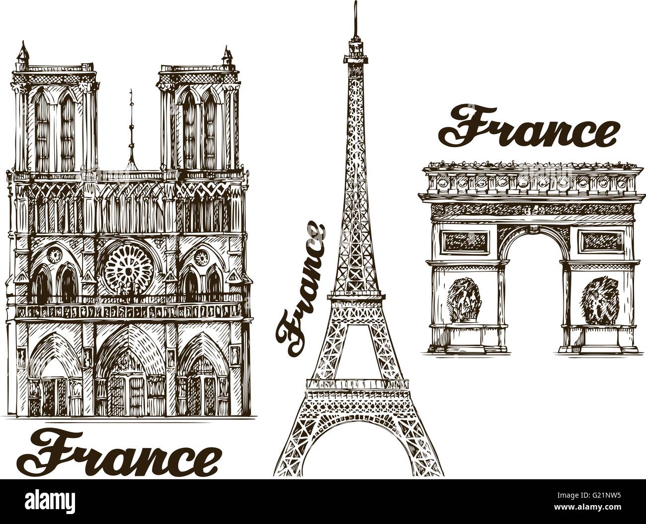 Les voyages. Croquis dessinés à la main, en France. Vector illustration Illustration de Vecteur