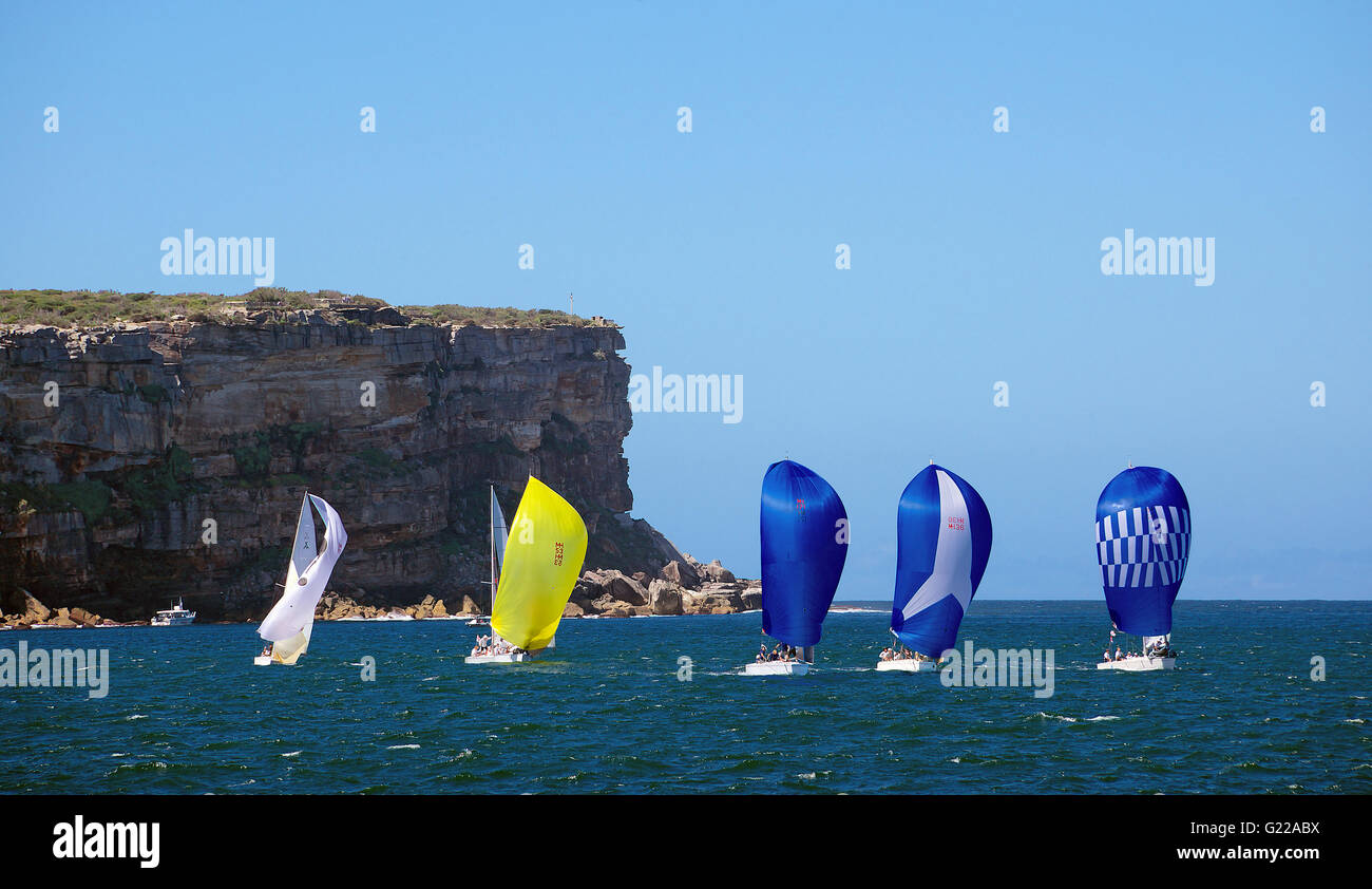 Spinakers et yachts avec North Head Harbour de Sydney Sydney NSW Australie Banque D'Images