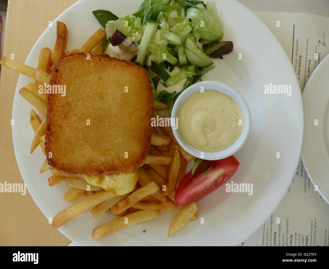 Pologne, Wroclaw. Le fromage frit avec des frites Banque D'Images