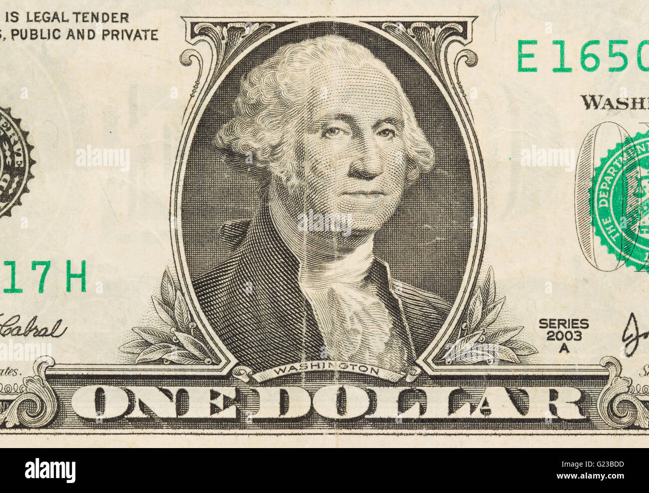 US one dollar bill, la photo en gros Banque D'Images