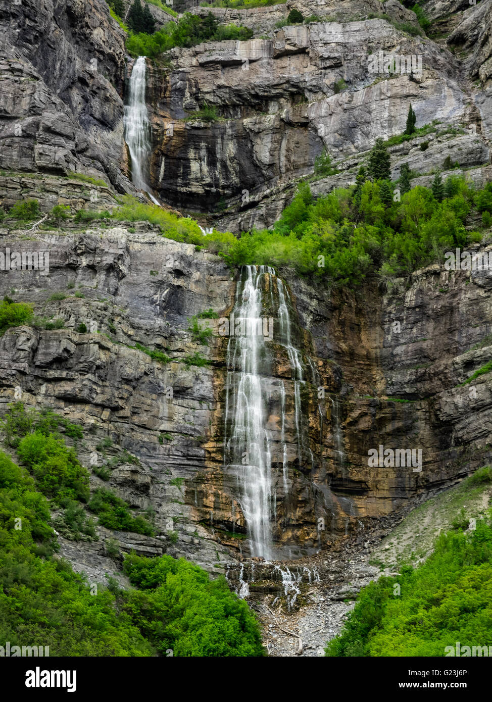 Bridal Veil Falls de Provo canyon entouré de la faune. Banque D'Images