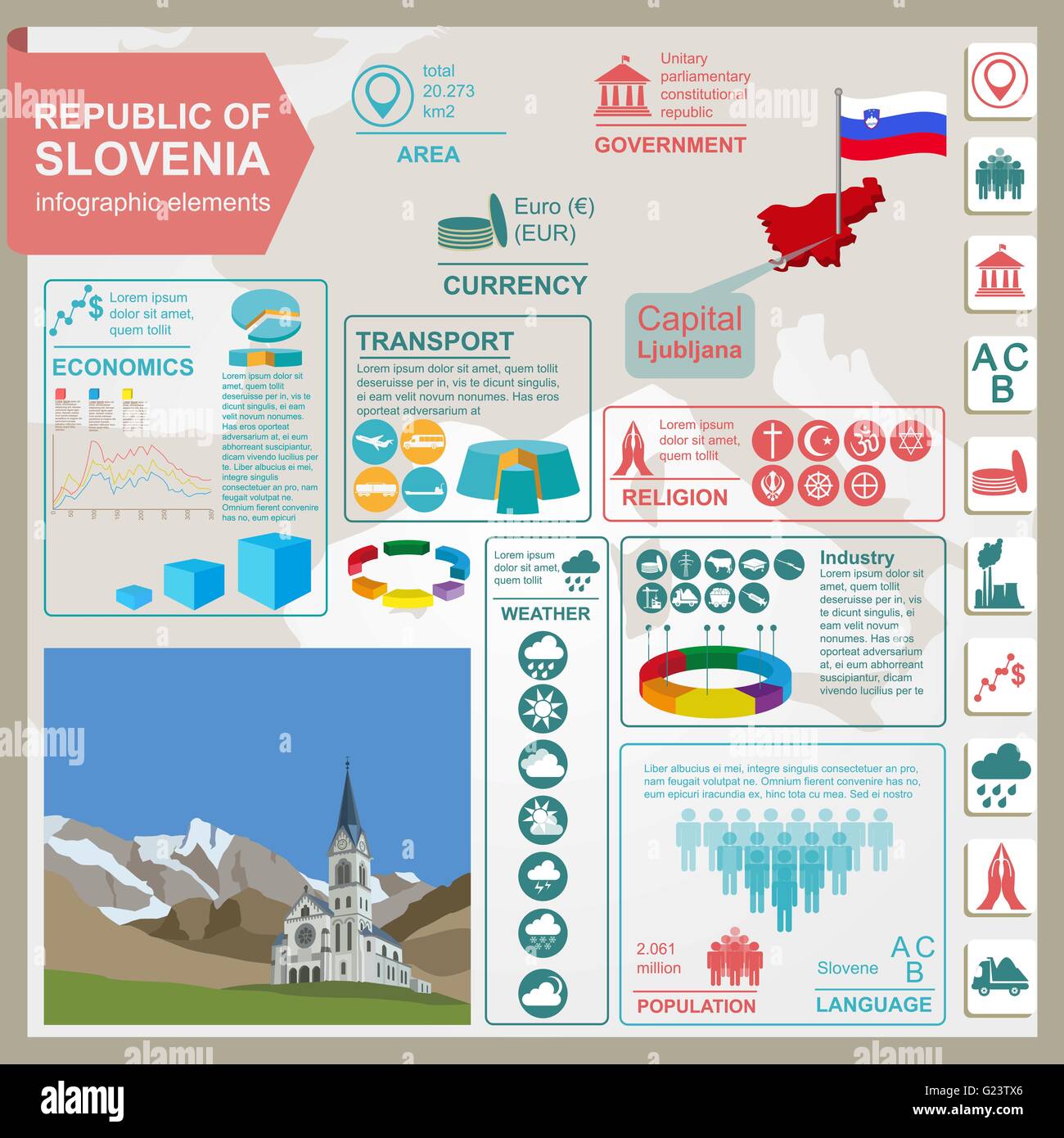 La Slovénie des infographies, des données statistiques, des sites touristiques. Vector illustration Illustration de Vecteur