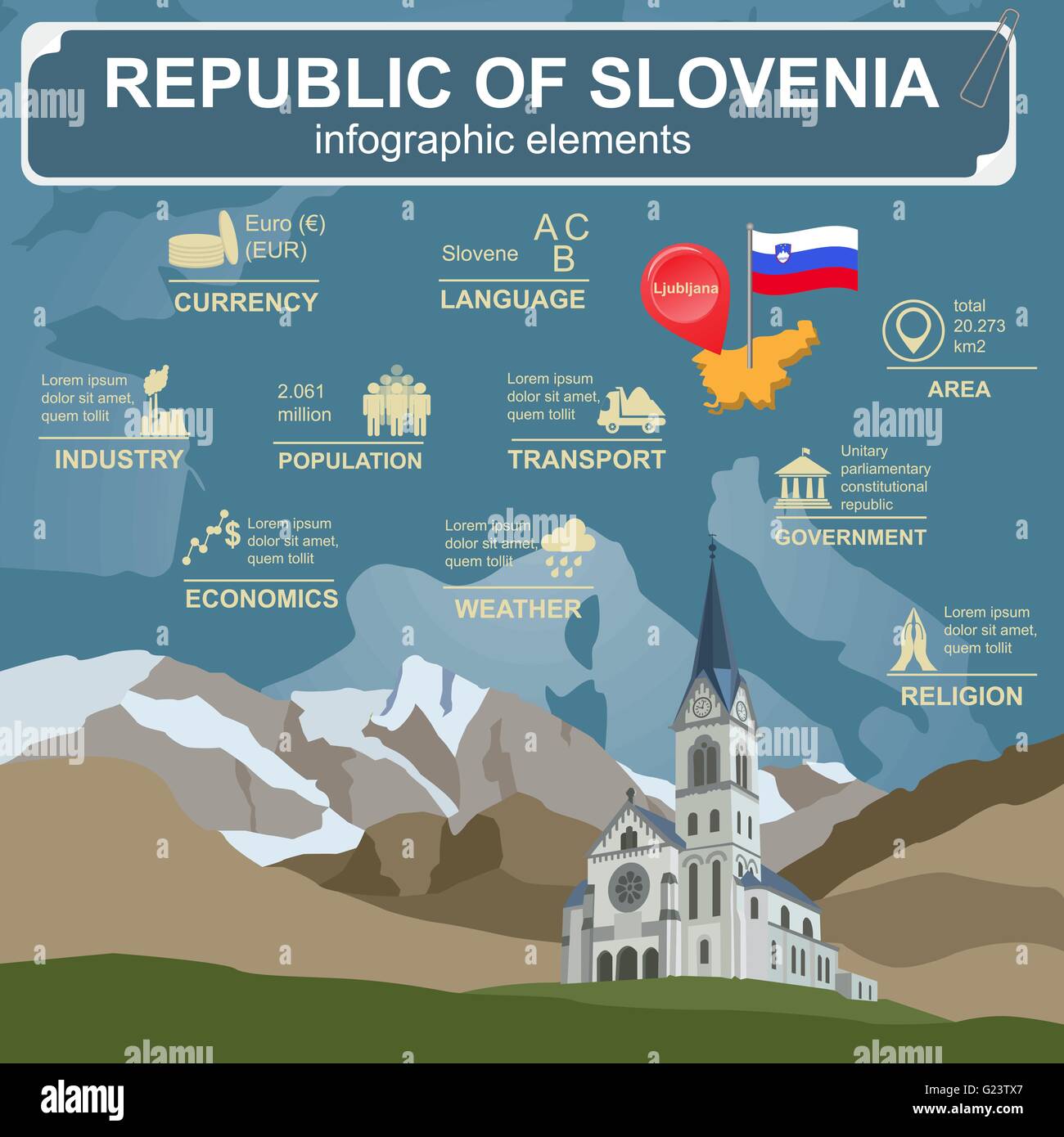 La Slovénie des infographies, des données statistiques, des sites touristiques. Vector illustration Illustration de Vecteur