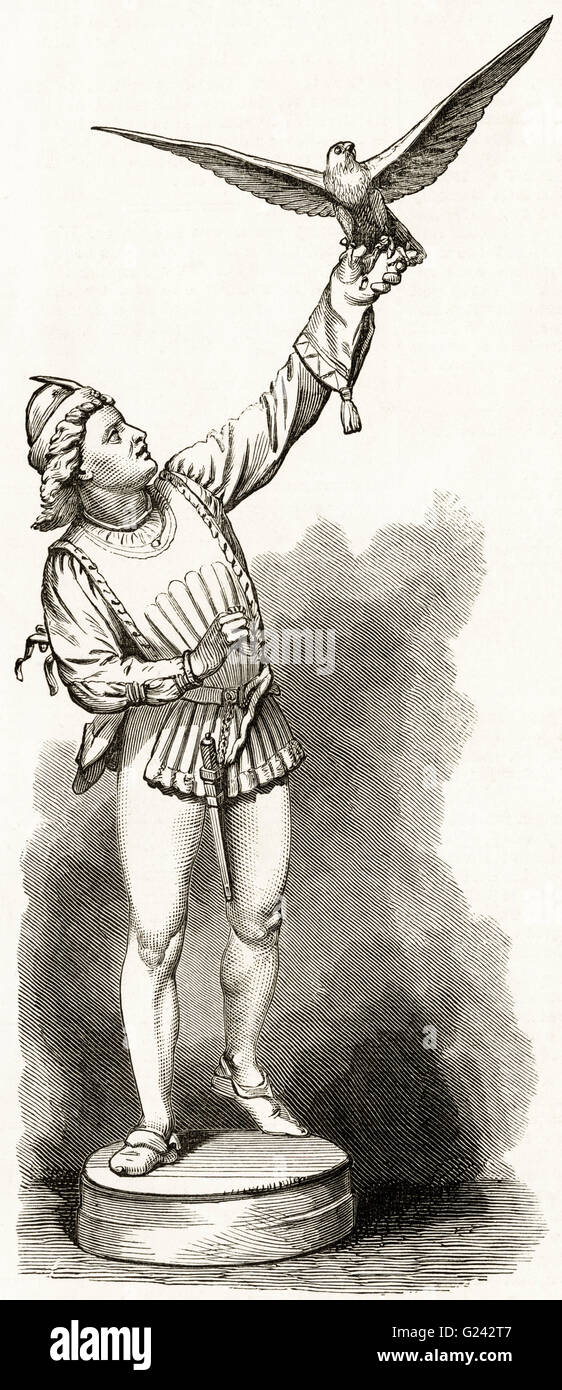 La FALCONER par le aritst G. Simonds. La gravure sur bois victorien du 1875 Banque D'Images