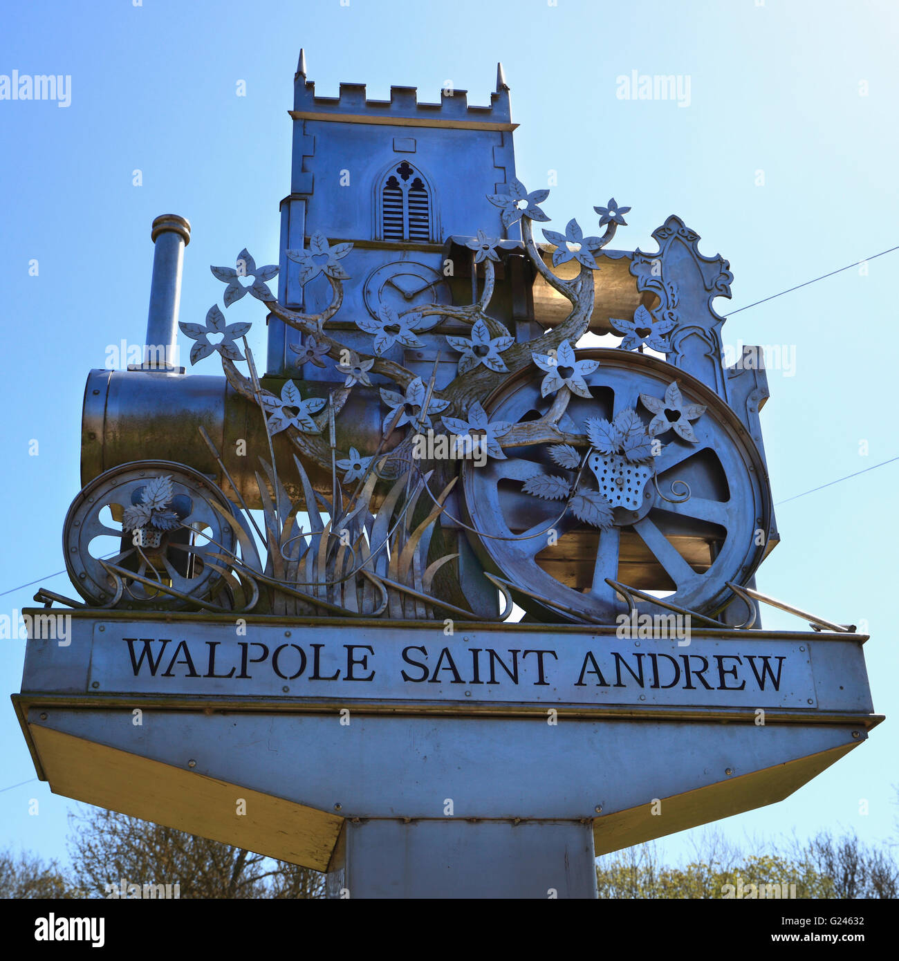 St Andrew Walpole panneau du village. Banque D'Images