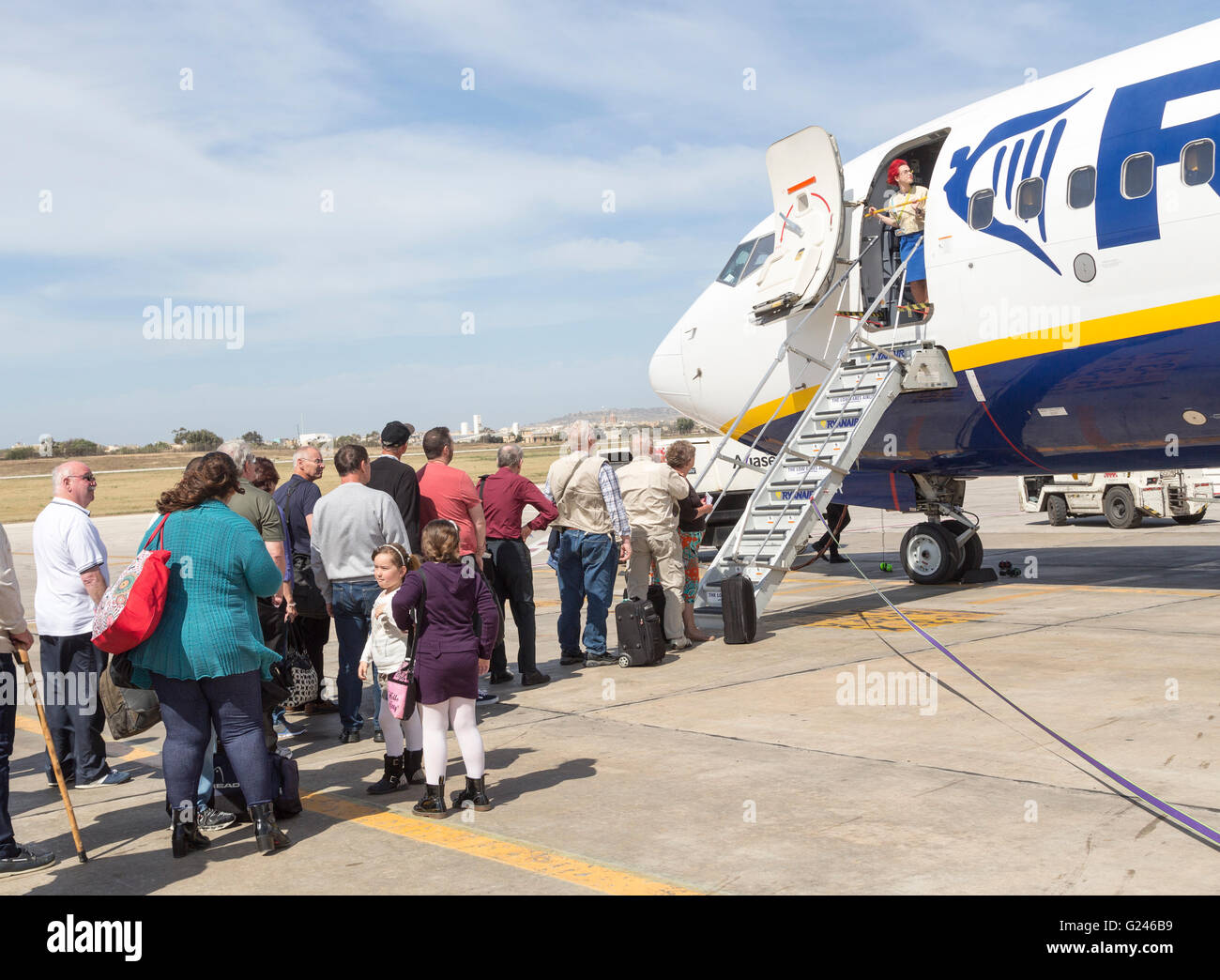 Les passagers d'un vol Ryanair, Malte Banque D'Images