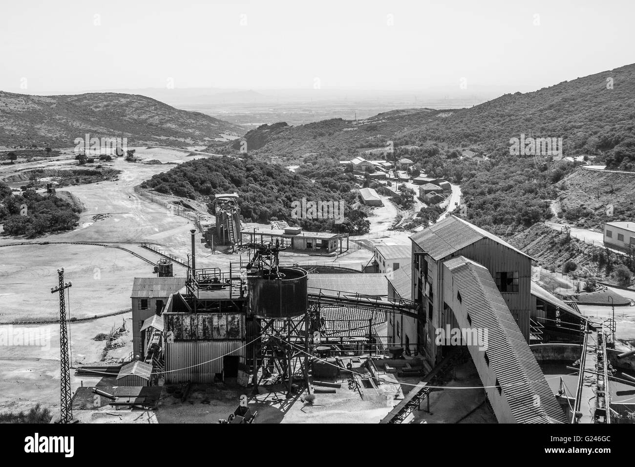 Bâtiments industriels et de machines de mines abandonnées en Sardaigne, Montevecchio Guspini Arbus, Italie Banque D'Images