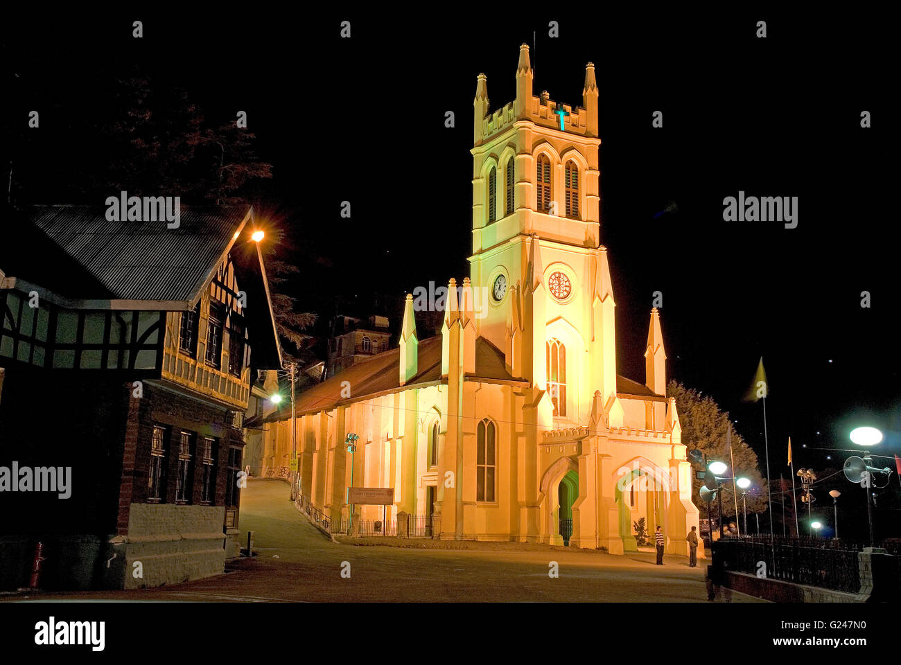 L'Église du Christ dans la nuit, Mall, Shimla, Himachal Pradesh, Inde Banque D'Images