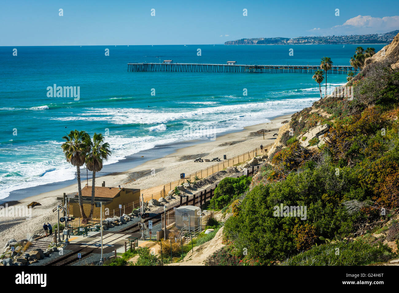 Vue de la plage et de la jetée de San Clemente, en Californie. Banque D'Images