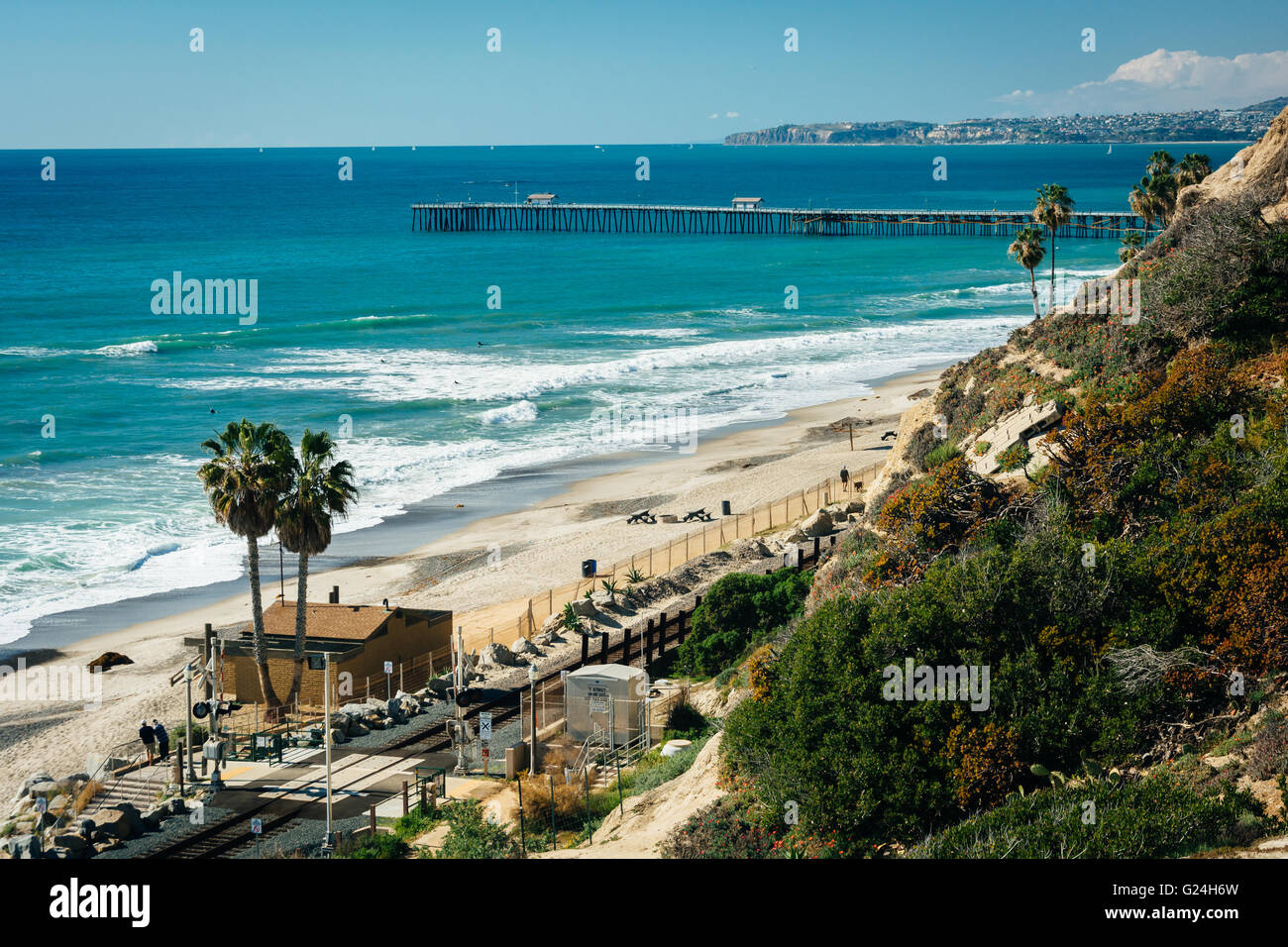 Vue de la plage et de la jetée de San Clemente, en Californie. Banque D'Images