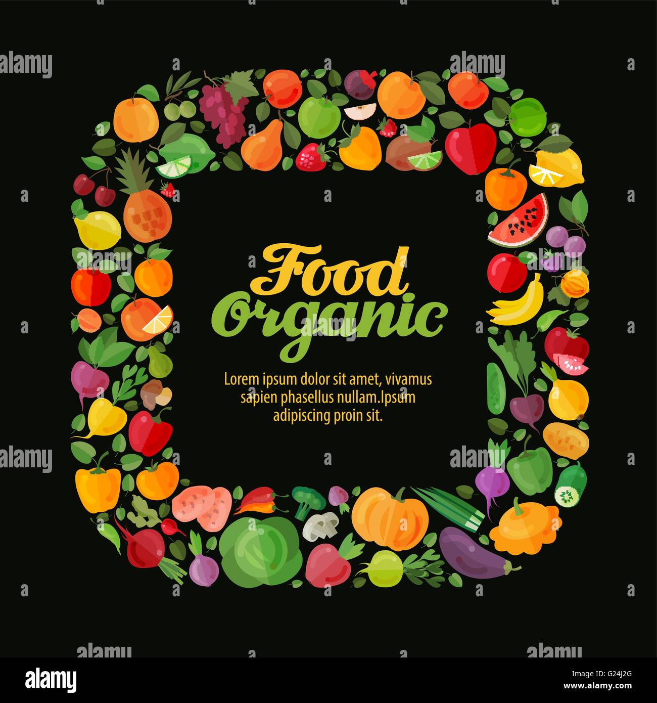 Les fruits et légumes. collection éléments basés sur le thème de l'alimentation, de l'exploitation agricole, le jardinage Illustration de Vecteur