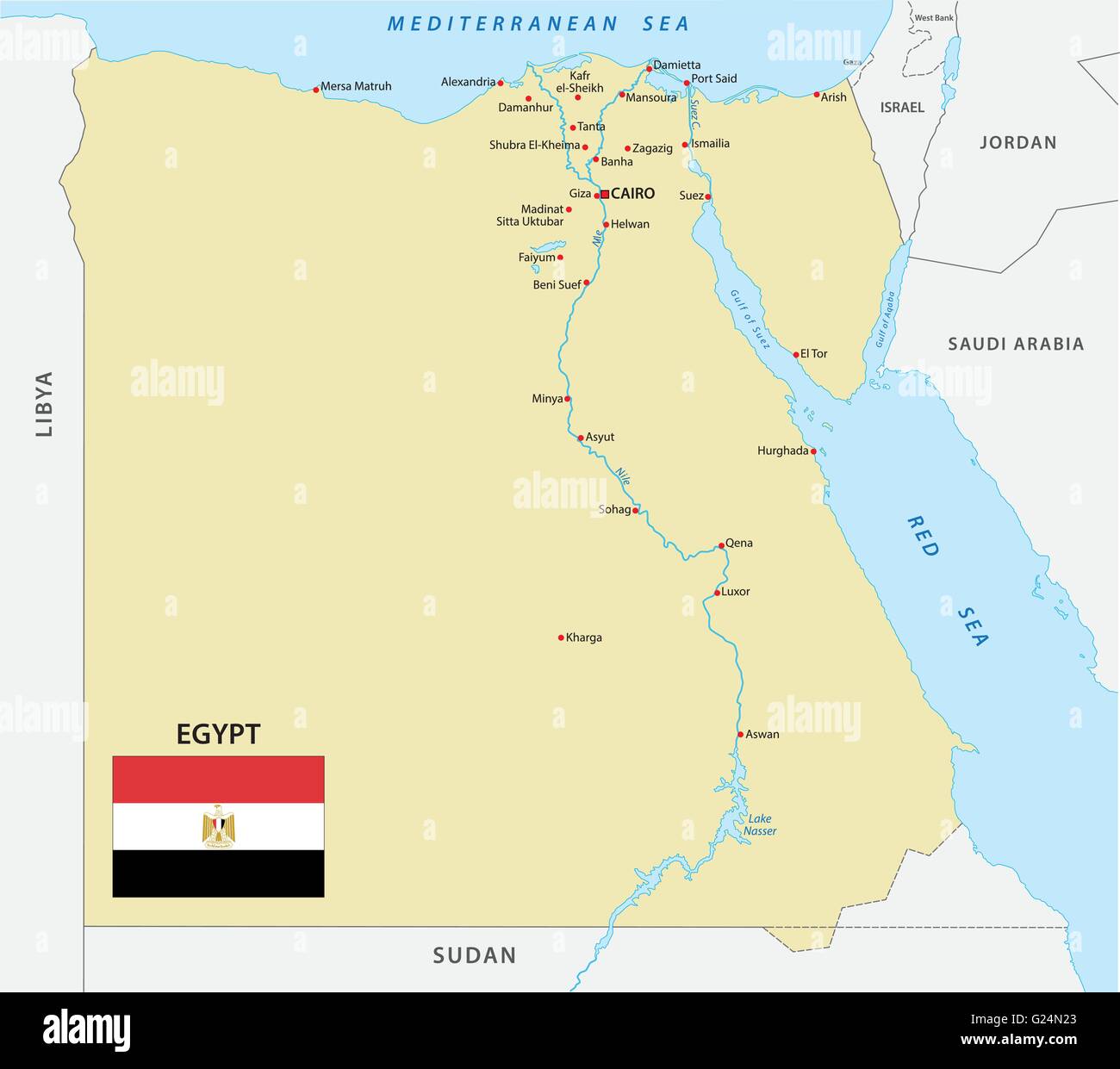 Carte de l'Égypte avec drapeau Illustration de Vecteur