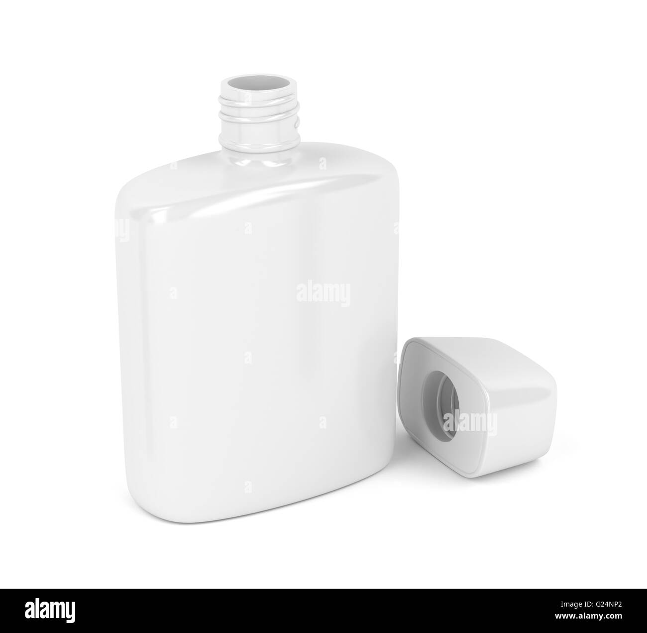 Ouvrir la bouteille blanche de la lotion après-rasage ou de parfum sur fond  blanc Photo Stock - Alamy