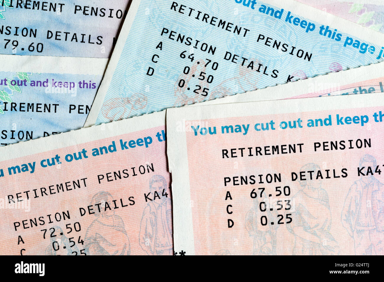 Pension de retraite au Royaume-Uni plus de détails. Banque D'Images