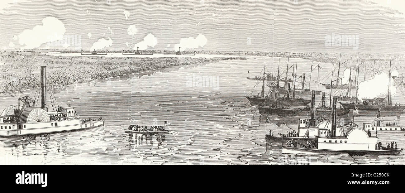 Bombardement de Fort Mcallister, la rivière Ogeechee, Géorgie, par l'Union européenne, Passaic Patapsco cuirassés et Nahant, mardi 5 mars 1863 Banque D'Images