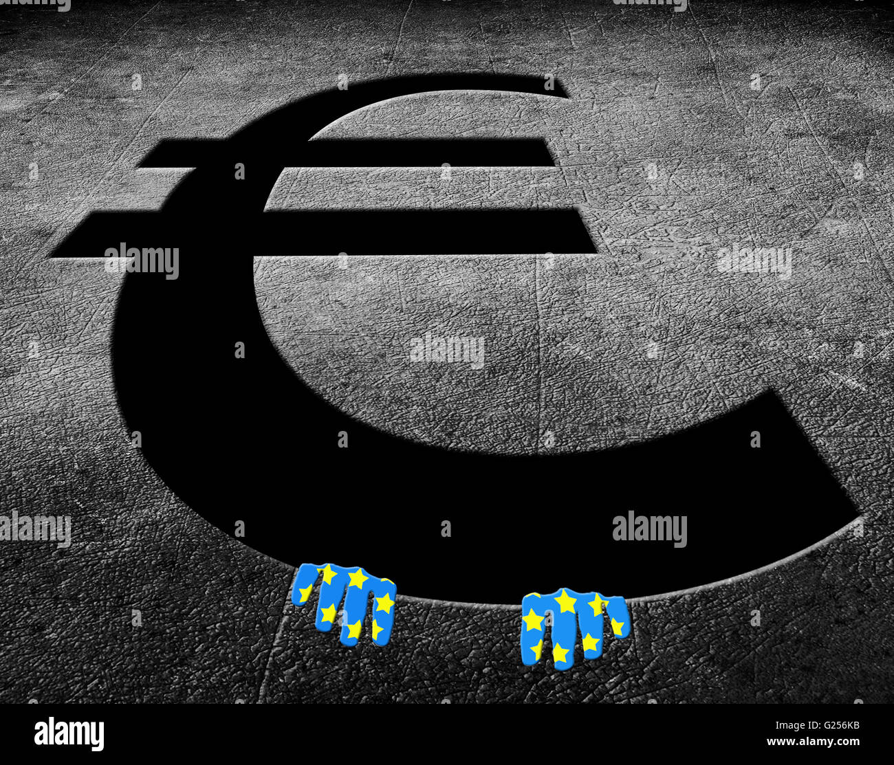 Symbole monétaire de l'euro avec mains illustration numérique Banque D'Images