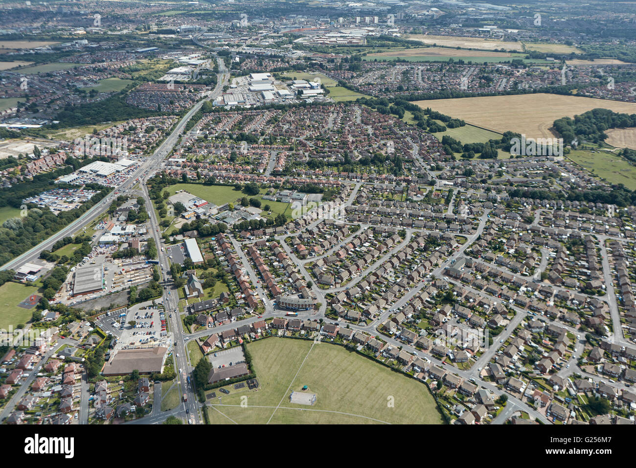 Une vue aérienne de l'Scawthorpe Scawsby et zones résidentielles de Doncaster Banque D'Images