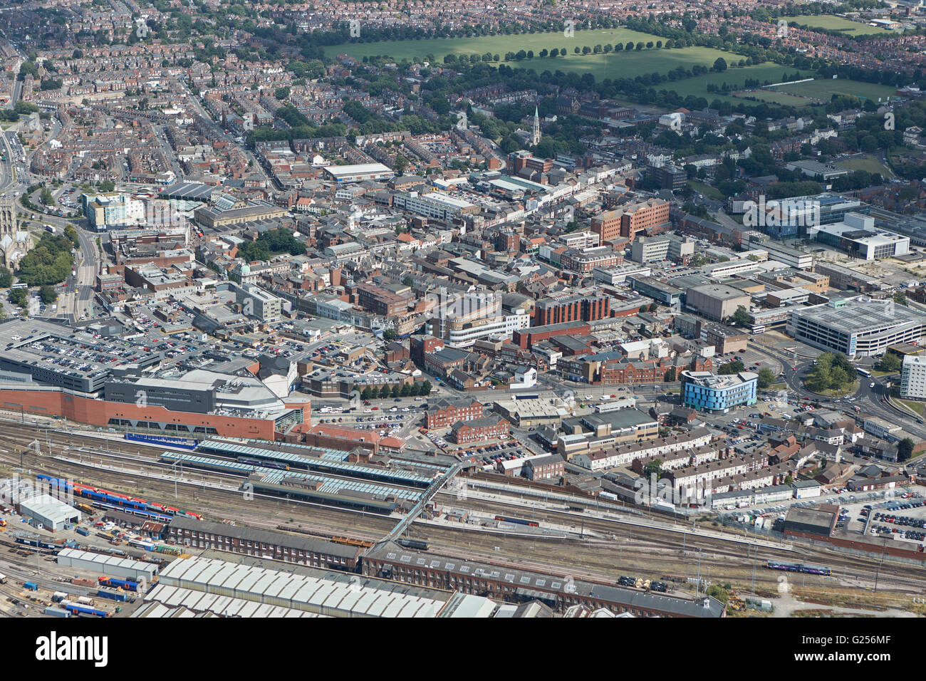 Une vue aérienne de la zone centre-ville de Doncaster, dans le Yorkshire du Sud Banque D'Images