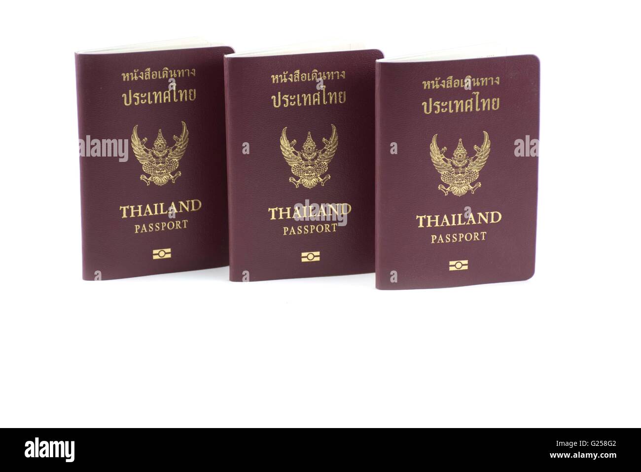 Passeport en Thaïlande.isolé sur fond blanc.Centre.Objet pour voyager.symbole pour les gens. Banque D'Images