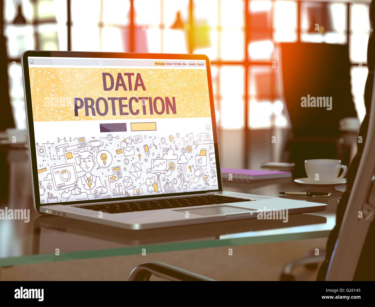 Protection des données - Concept sur l'écran du portable. Banque D'Images
