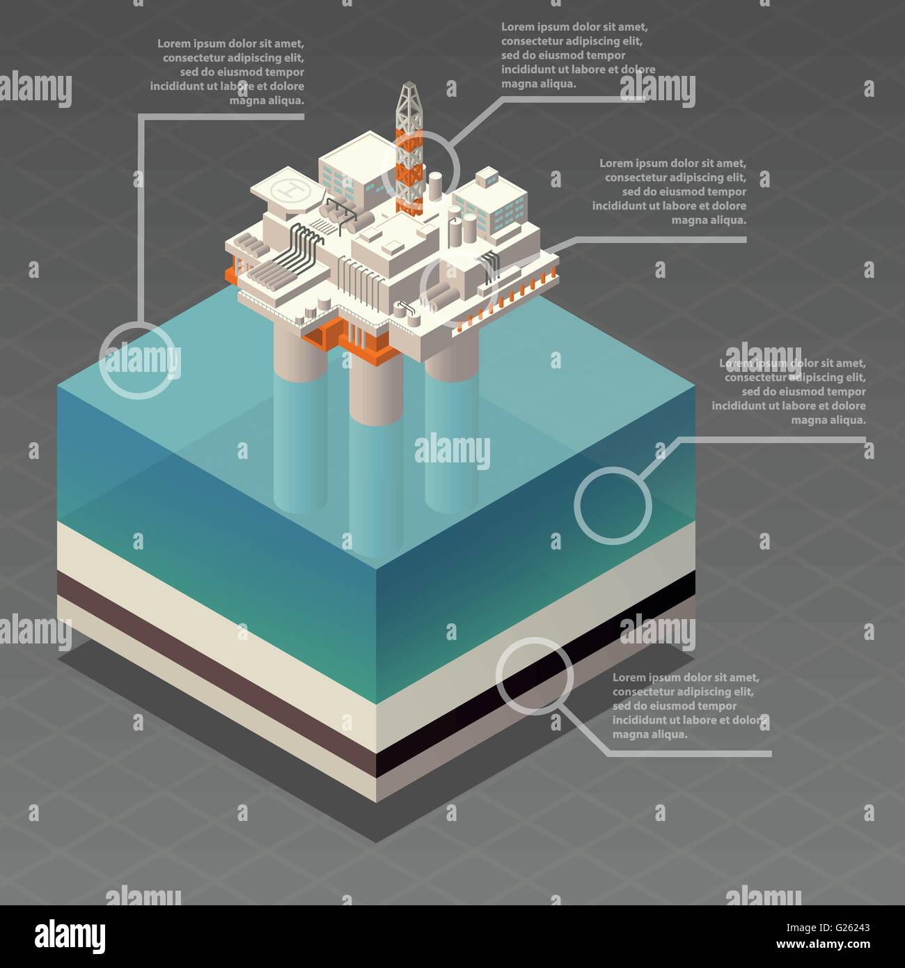 L'huile de forage plate-forme isométrique infographie. Vector illustration Illustration de Vecteur