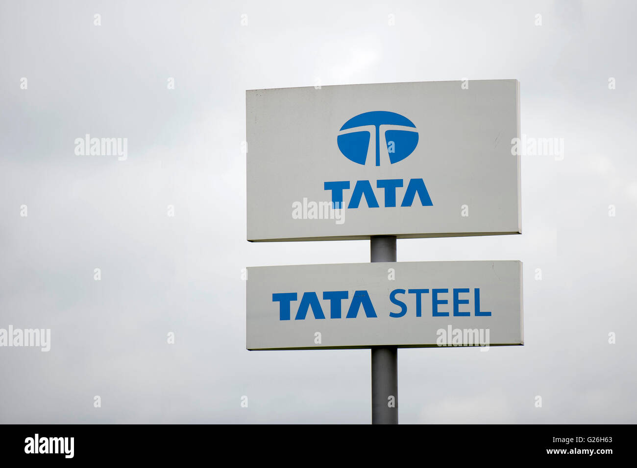 Tata Steel works sign logo. Banque D'Images