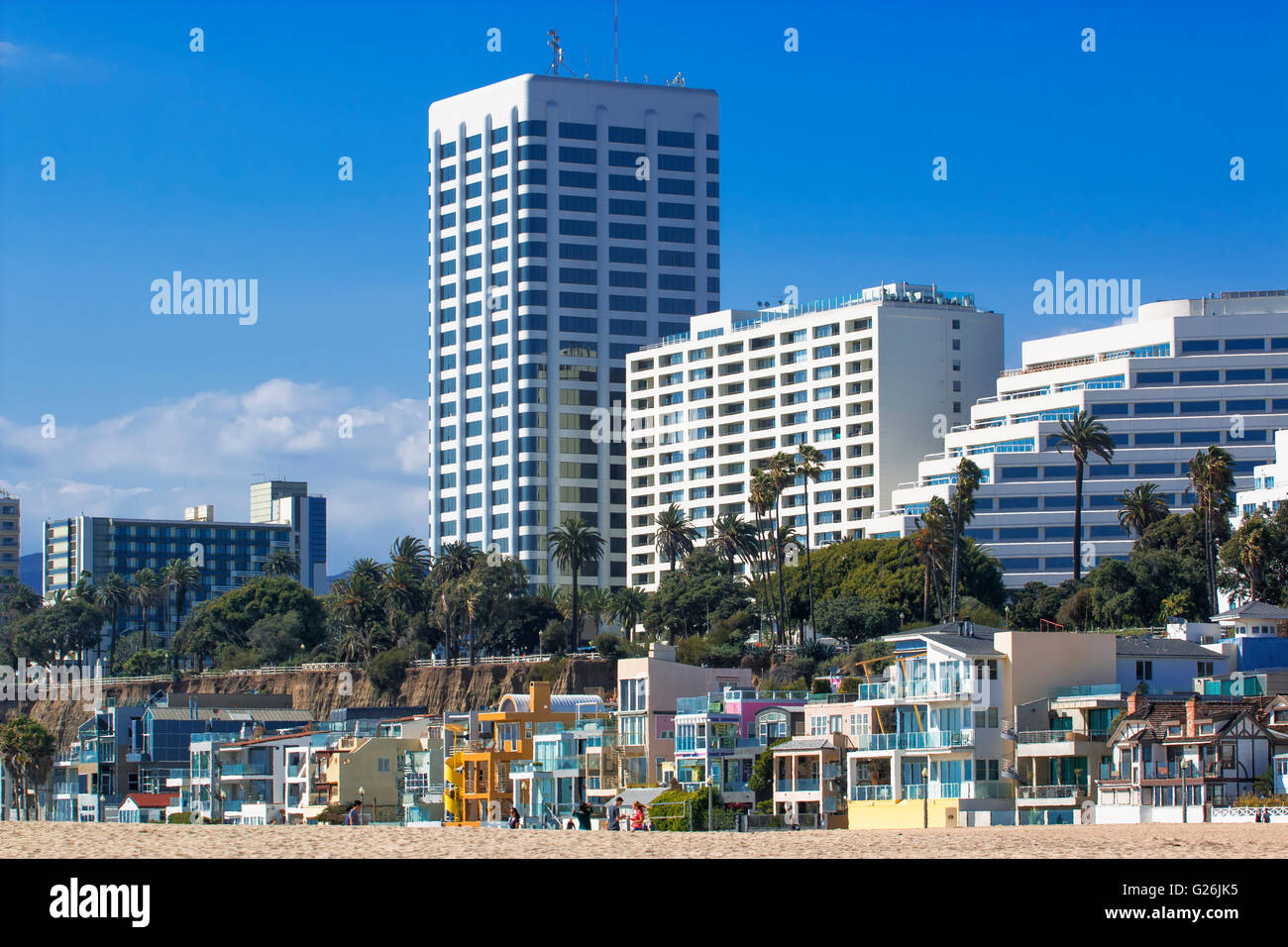 Maisons de plage sur le brin à Santa Monica Banque D'Images