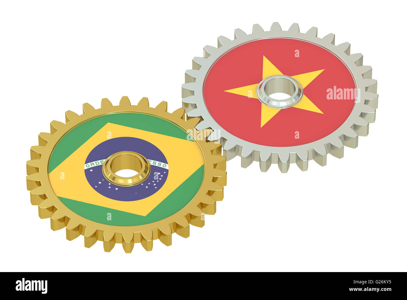 Vietnamiens et brésilien les drapeaux sur les pignons d'un rendu 3D, isolé sur fond blanc Banque D'Images