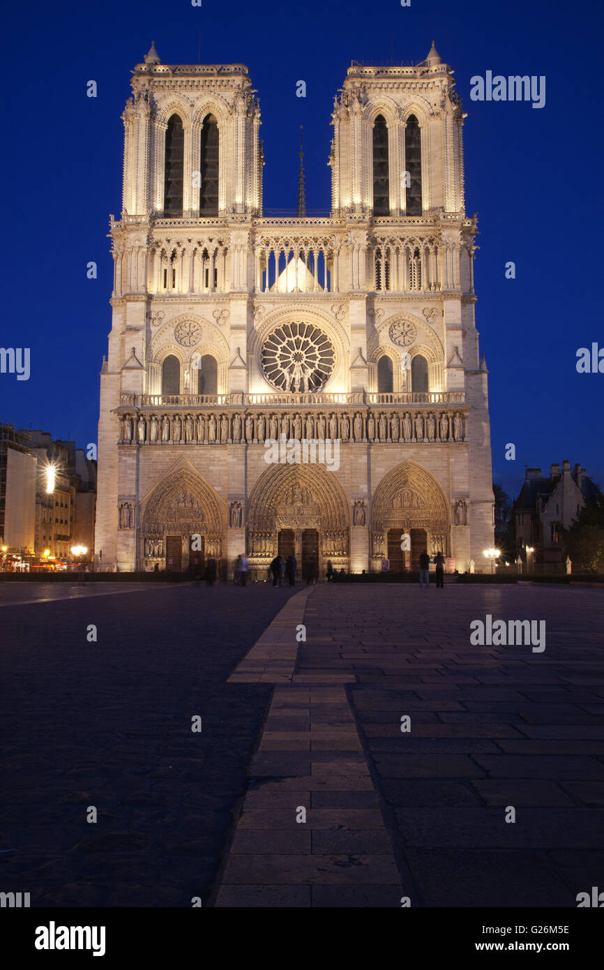 Cathédrale Notre Dame de Paris la nuit Banque D'Images