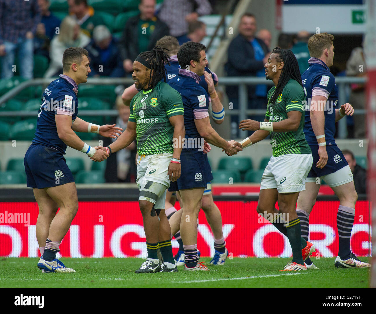 Le stade de Twickenham 22 mai 2016. L'Afrique du Sud contre l'Ecosse le jour deux de la London Sevens au stade de Twickenham, London UK 22 Mai Banque D'Images