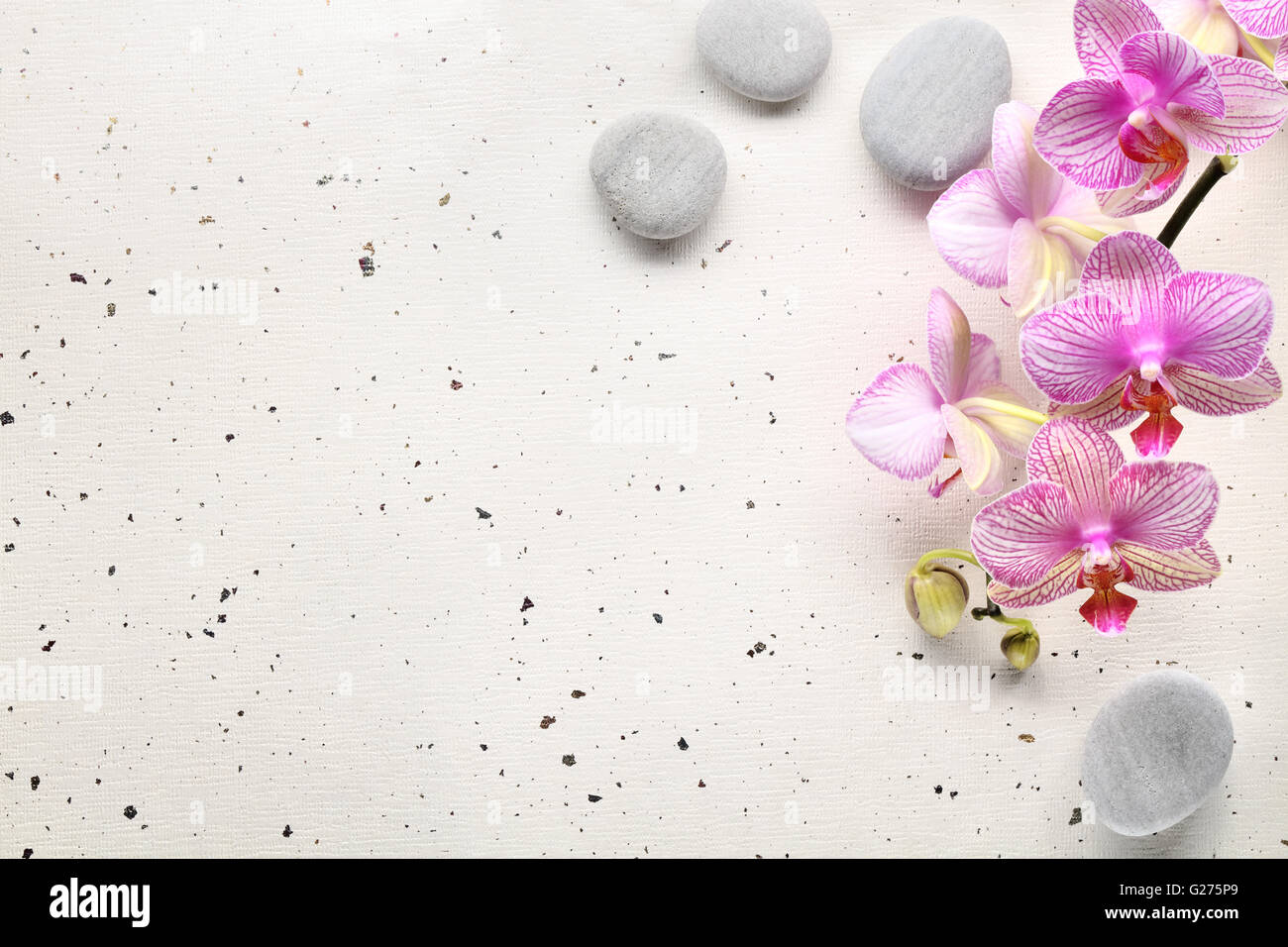 Des pierres et des fleurs orchidée Spa sur papier Banque D'Images